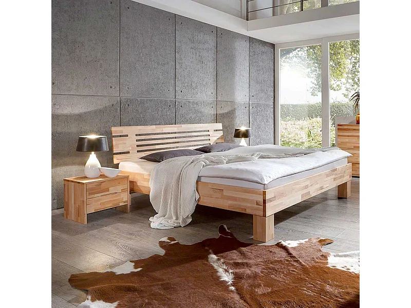 Bett mit 2 Nachtkonsolen Kernbuche Massivholz (dreiteilig)