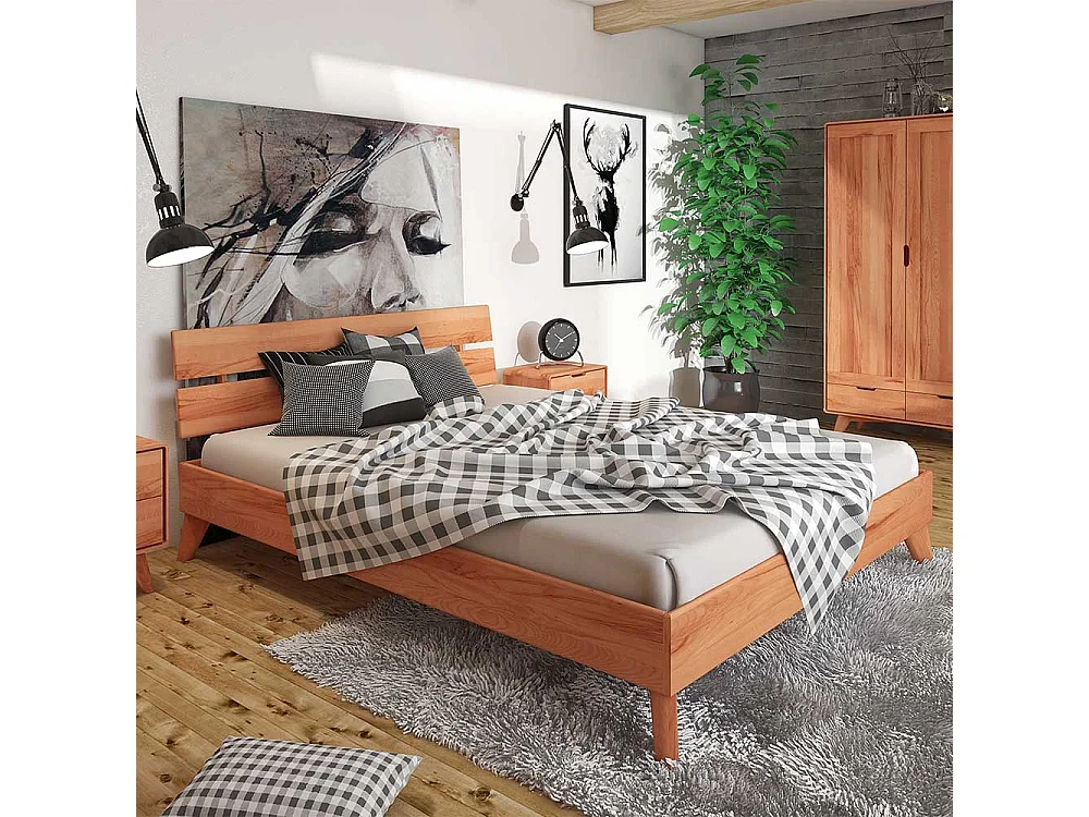 Holzbettgestell aus Kernbuche Massivholz modern
