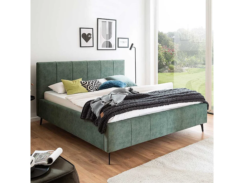 Komfortbett Stoff Grün aus Velours Vierfußgestell aus Metall