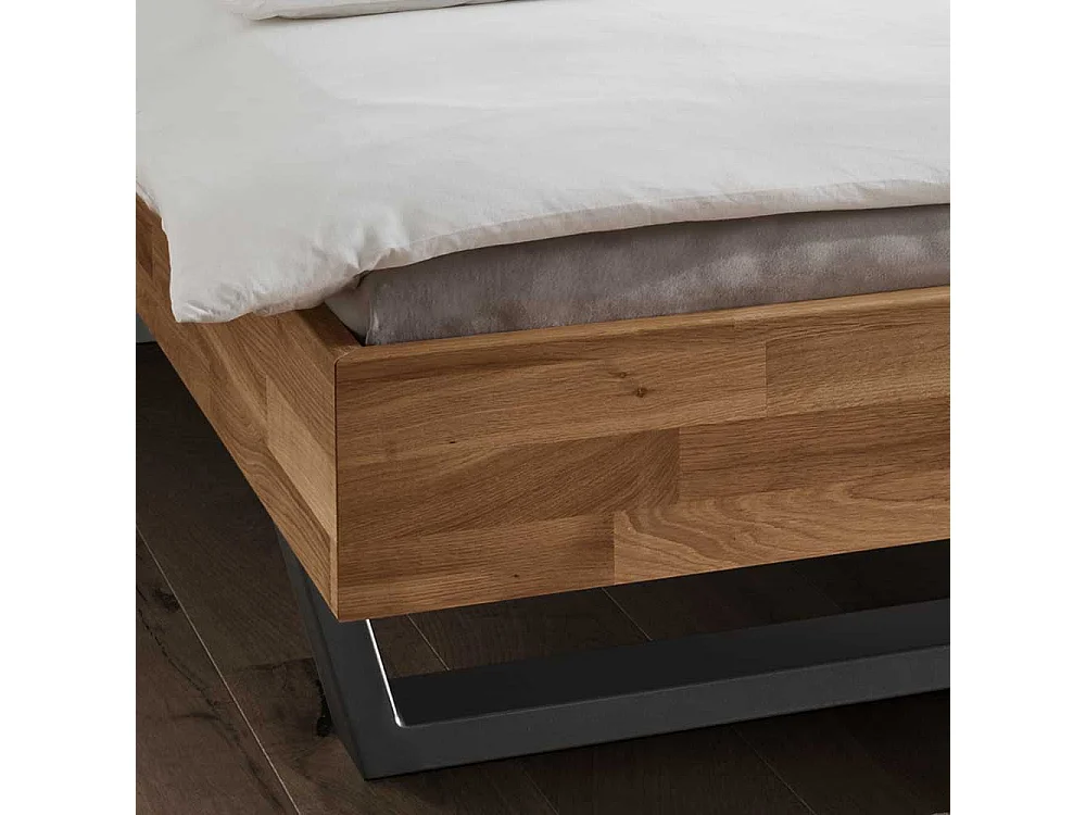 Massivholz Bett in Wildeichefarben & Anthrazit Polsterkopfteil