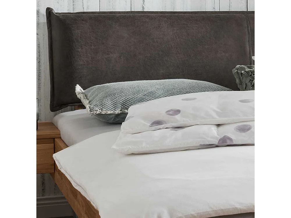 Massivholz Bett in Wildeichefarben & Anthrazit Polsterkopfteil