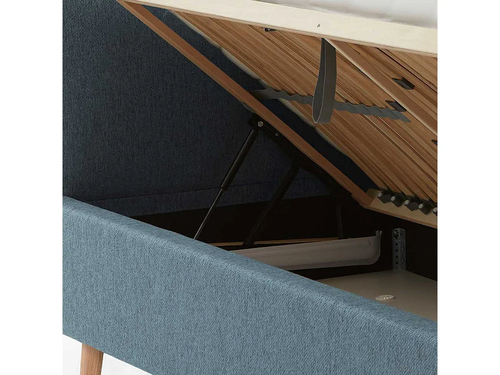 Skandi Polster Bett in Blaugrau Eichefarben