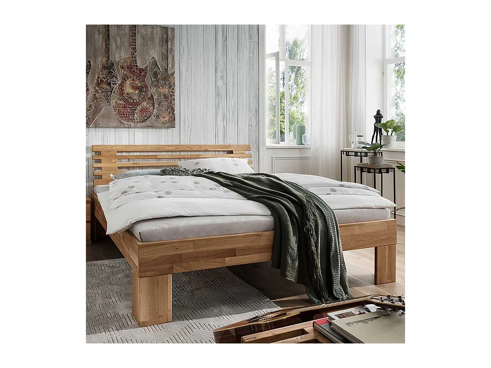 Massivholz Bett 45 cm Einstiegshöhe Wildeiche geölt