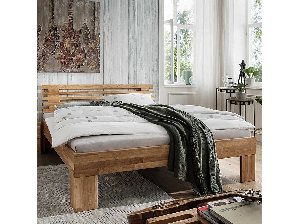 Massivholz Bett 45 cm Einstiegshöhe Wildeiche geölt