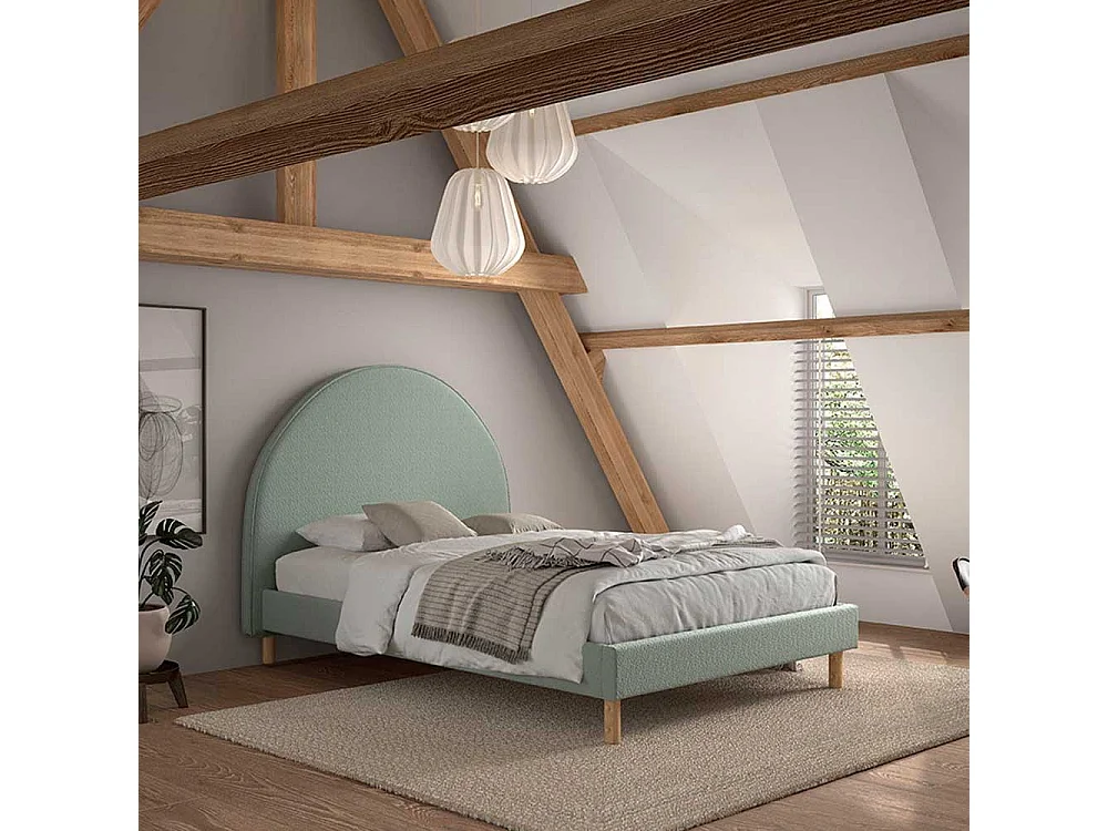 Franzoesisches Bett grün aus Boucle Stoff Skandi Design