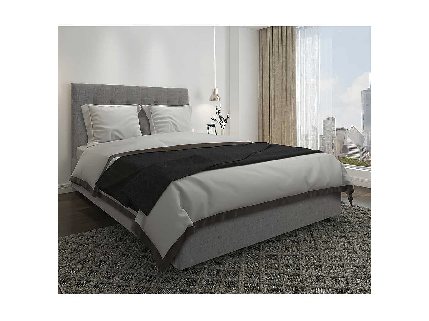 Polsterbett in Grau Webstoff modern