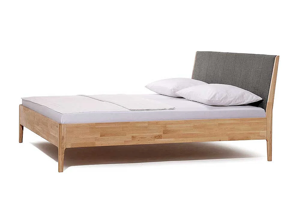 Bettgestell mit Polster Kopfteil in Wildeiche Honigfarben Massivholz