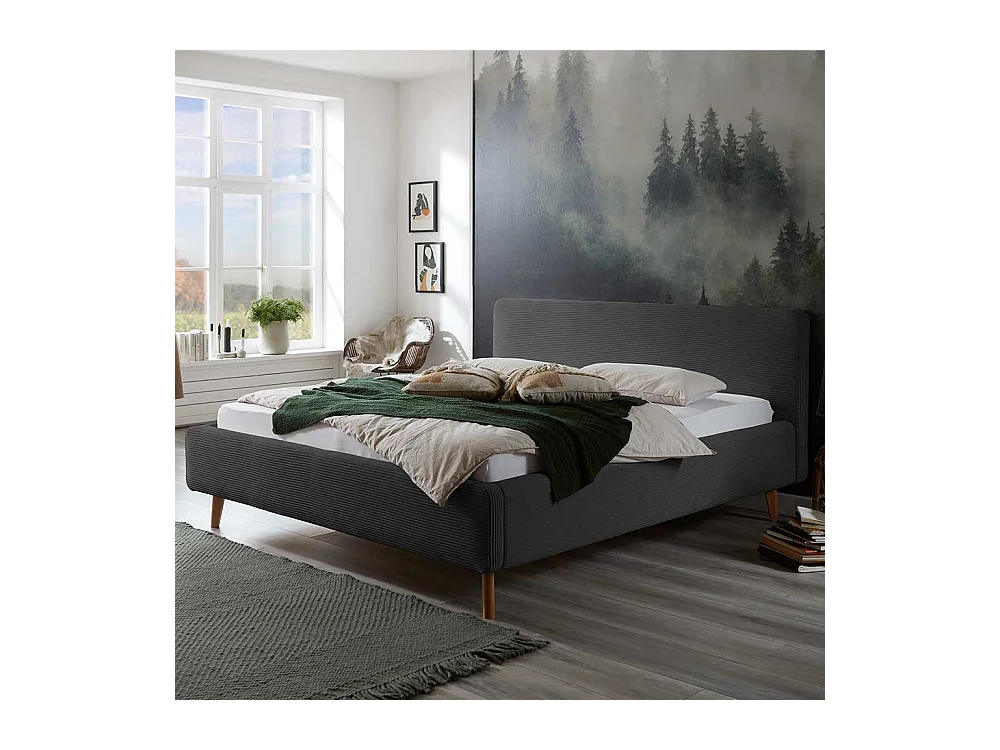 Cord Polsterbett in Anthrazit Eichefarben