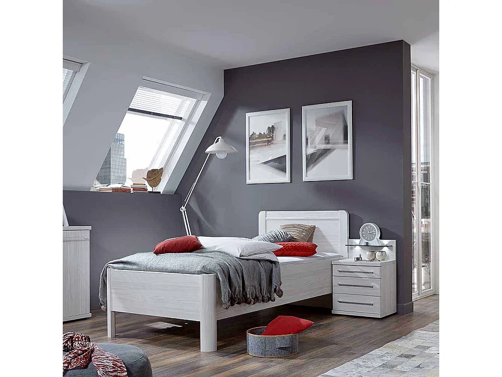 Singlebett in Weiß mit Nachtkonsole (zweiteilig)