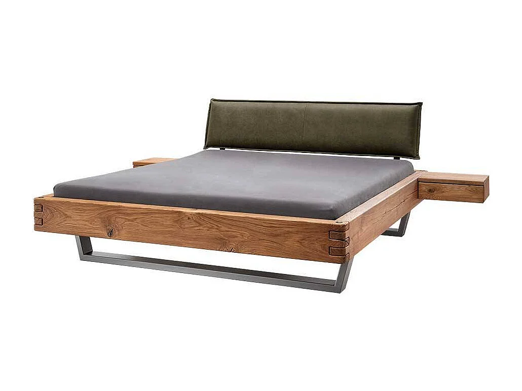 Holzbettgestell Doppelbett in Wildeichefarben und Oliv Grün