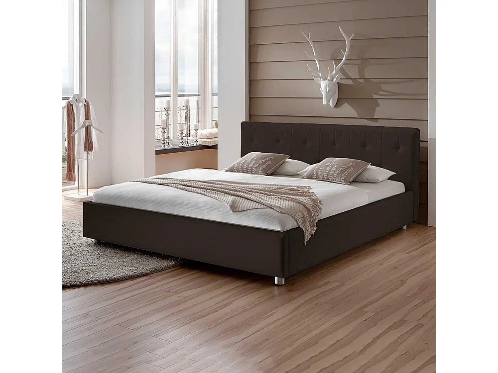 Jugendbett in Braun Kunstleder in Überlänge