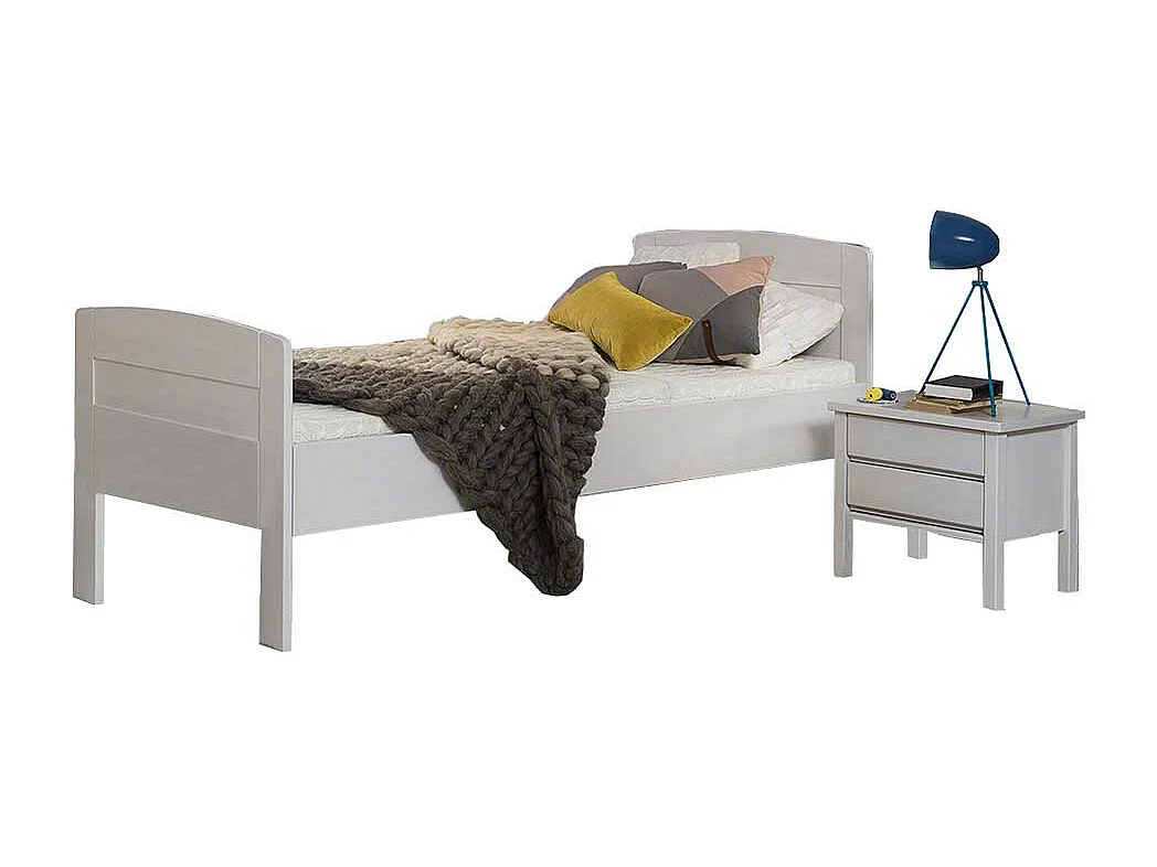 Komfortbett in Weiß Buche massiv Nachttisch (zweiteilig)