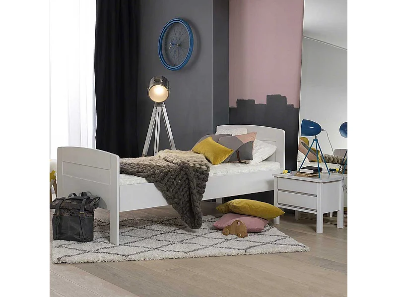 Komfortbett in Weiß Buche massiv Nachttisch (zweiteilig)