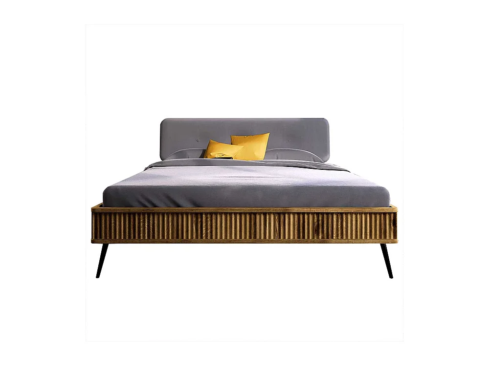 Bett Wildeiche mit Polsterkopfteil in modernem Design 41 cm Einstiegshöhe