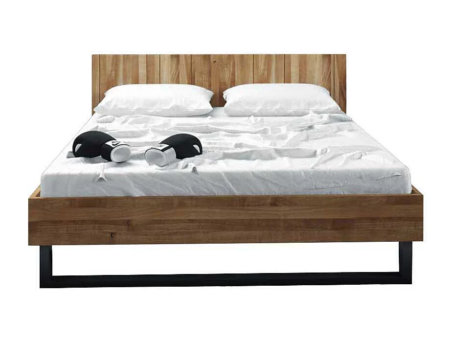 Bett aus Wildeiche Massivholz Stahl