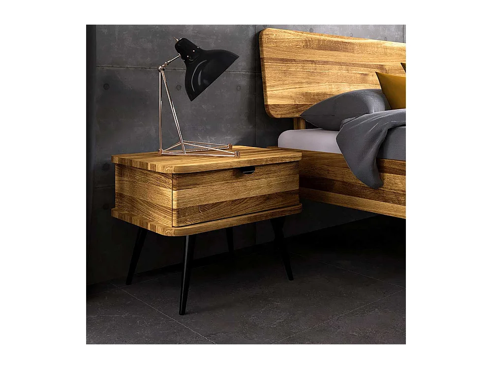 Holzbett mit Metallgestell aus Wildeiche und Stahl 41 cm Einstiegshöhe