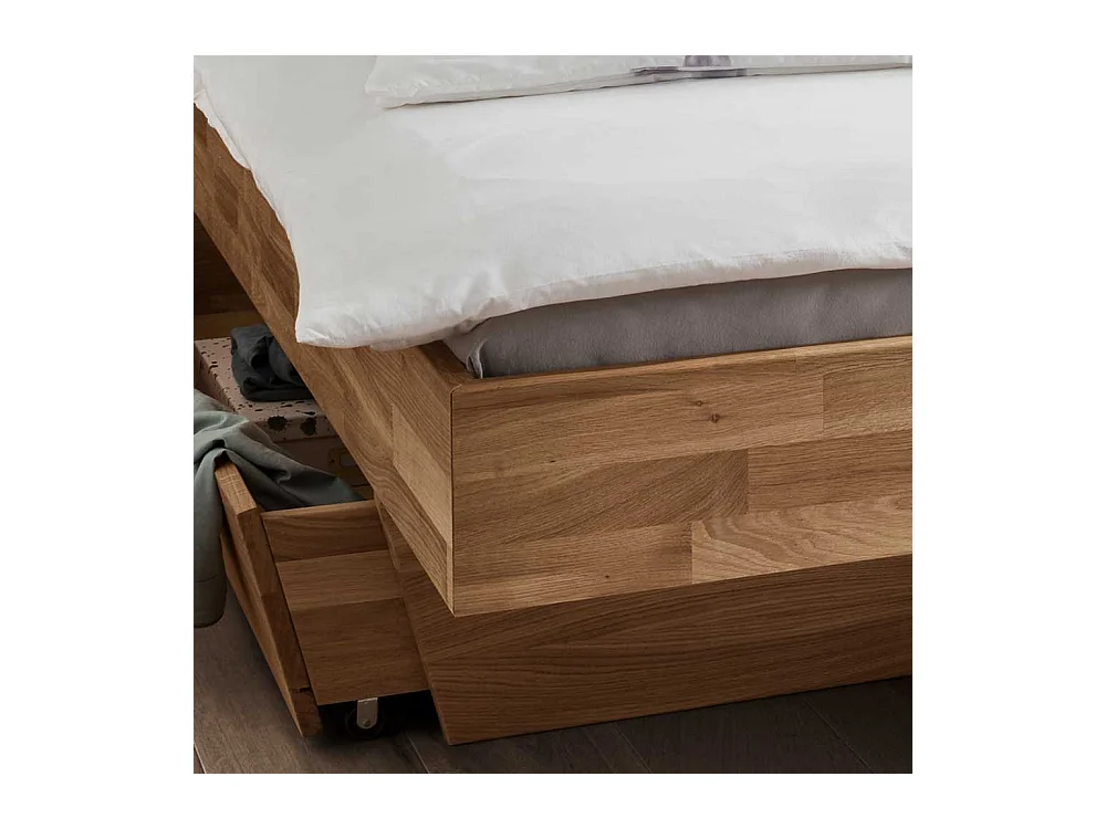 Doppelbett Wildeiche aus massivem Holz Bettkasten