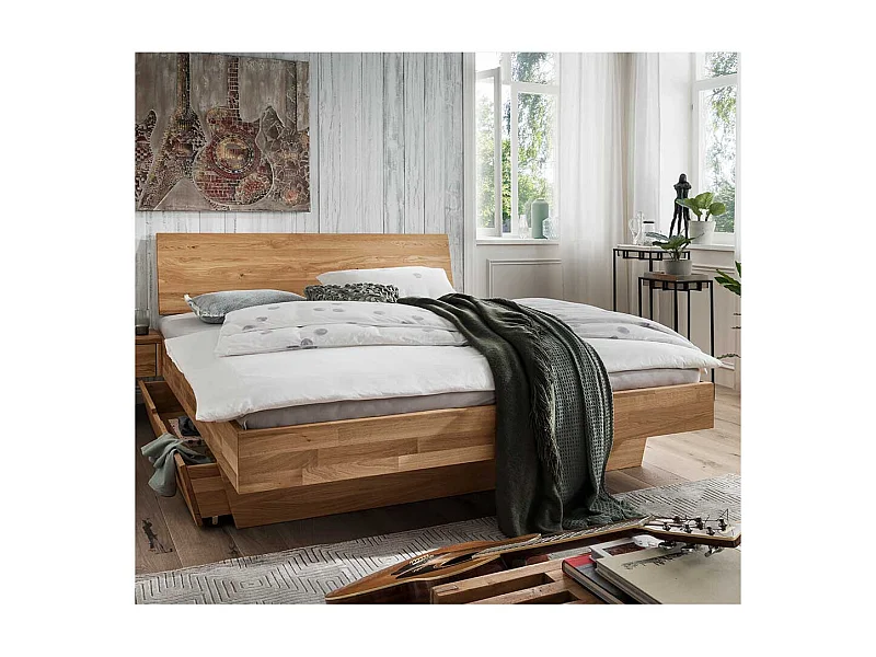 Doppelbett Wildeiche aus massivem Holz Bettkasten