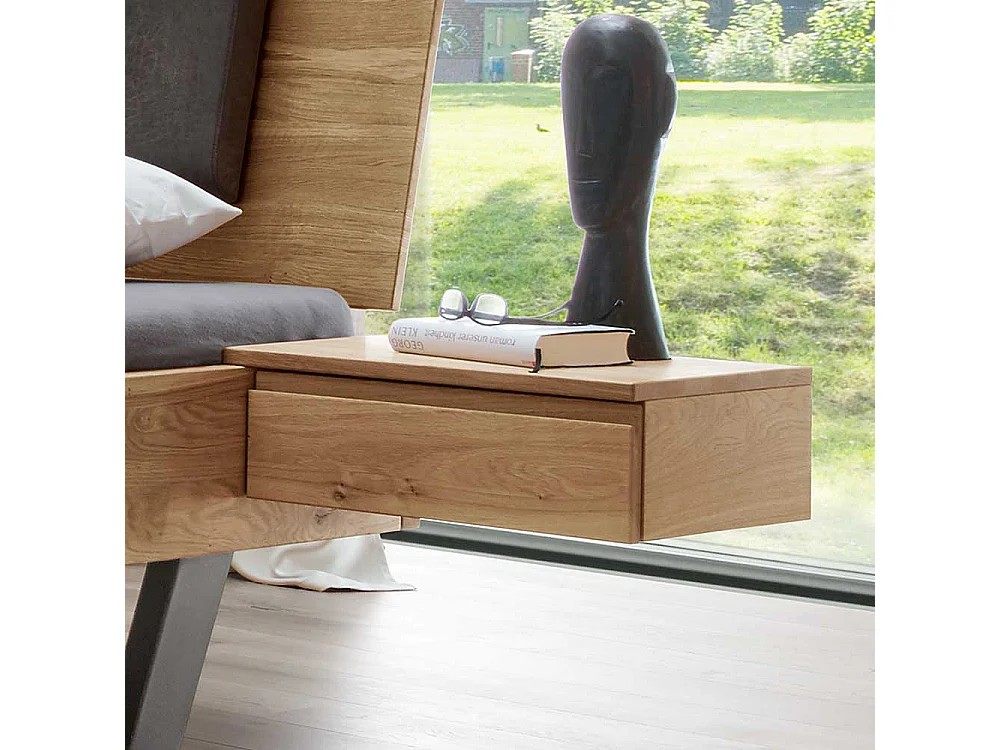 Massivholz Bett aus Wildeiche und Metall 2 Kopfpolster (dreiteilig)