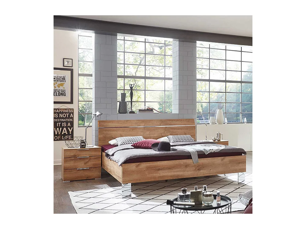 Bett in Holzoptik Plankeneiche in modernem Design Made in Germany