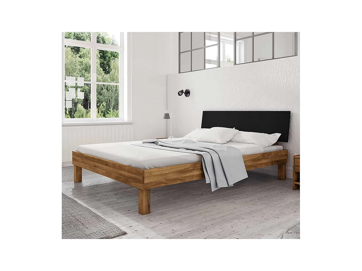 Doppelbett aus Wildeiche teilmassiv modern