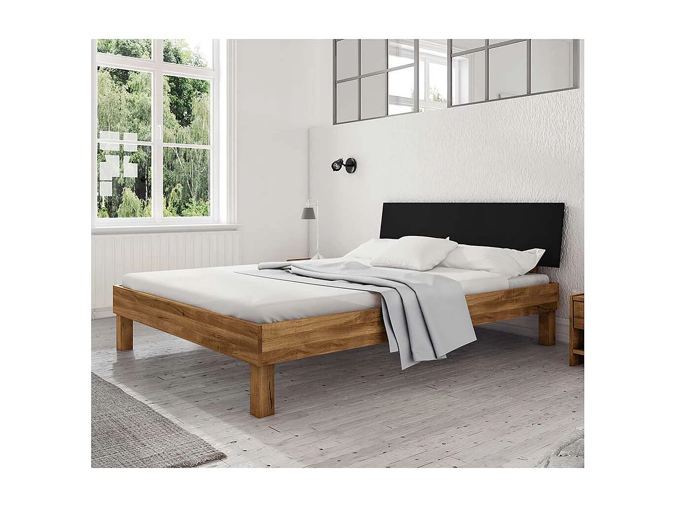 Doppelbett aus Wildeiche teilmassiv modern