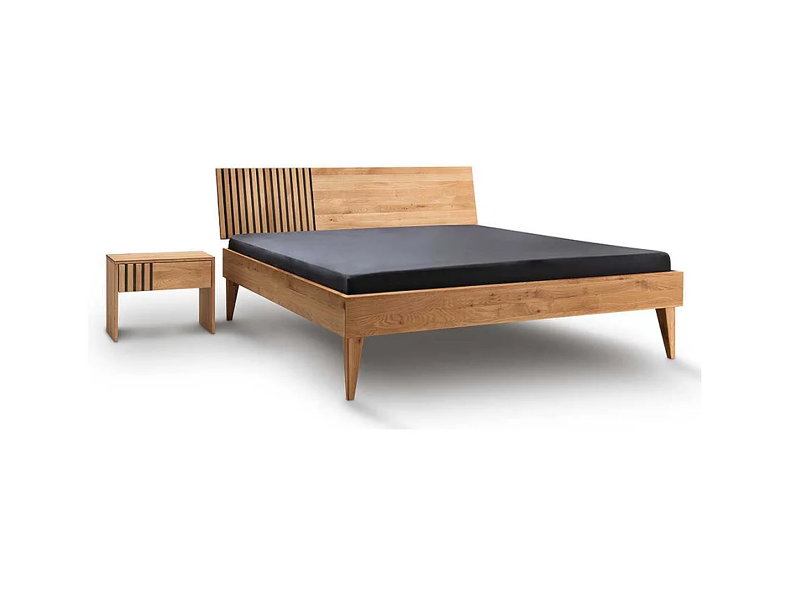 Doppelbett Wildeiche massiv geölt in modernem Design 93 cm Kopfteil