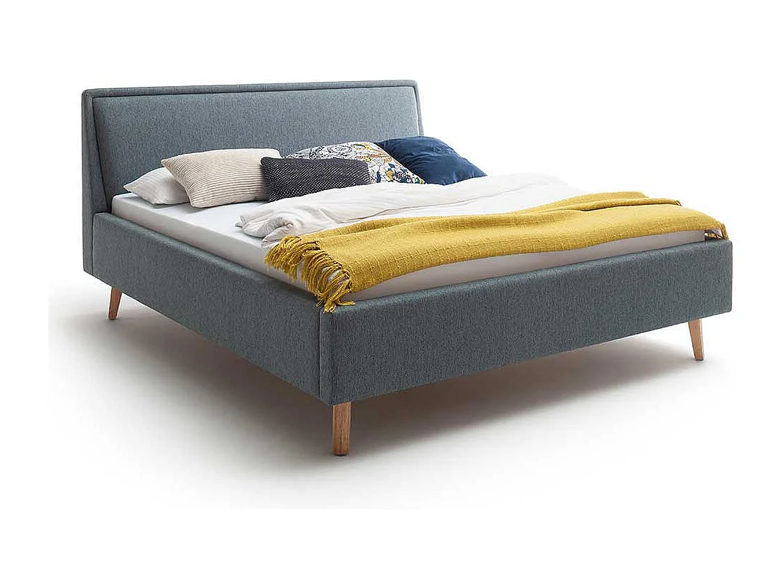 Skandi Polster Bett in Blaugrau Eichefarben