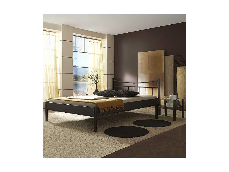 Eisenbett in Schwarz 2 Nachttische (dreiteilig)