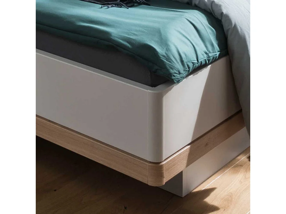 Doppelbett in Beige und Eiche Bianco LED Beleuchtung (dreiteilig)
