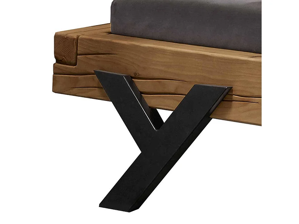 Balkenbett Fichte im rustikalen Stil Y Gestell aus Metall