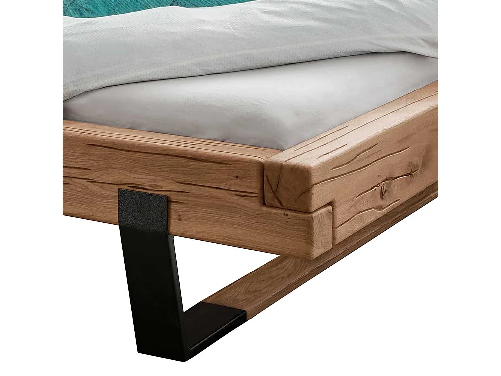 Massivholz Bettgestell aus Wildeiche Metallkufen mit Holz