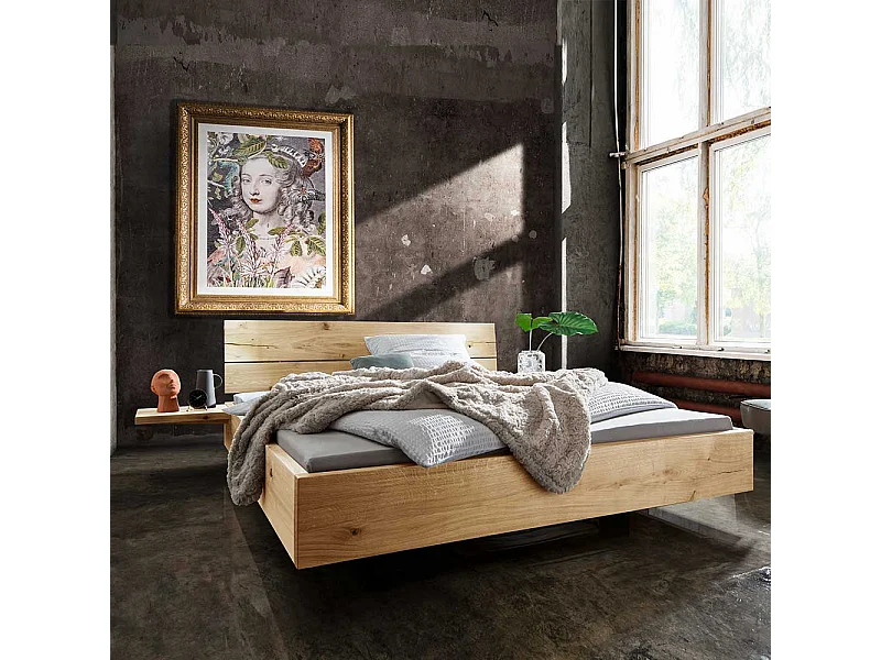 Holzbettgestell im Industry und Loft Stil zwei Nachtkommoden (dreiteilig)