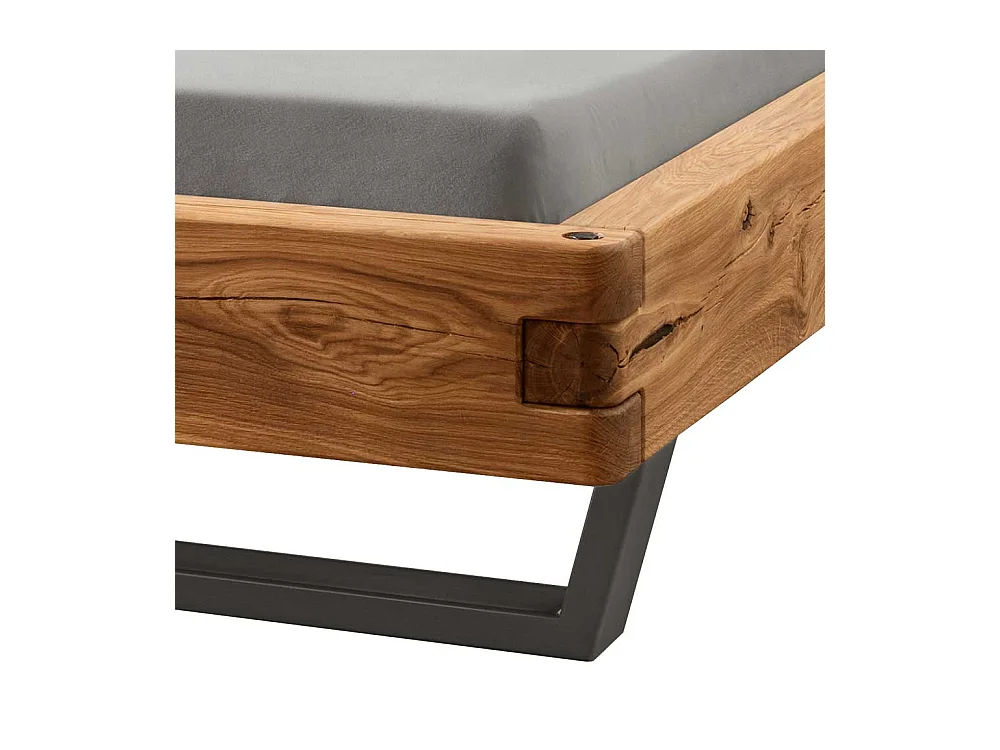 Holzbettgestell Polsterkopfteil Bett in Wildeichefarben und Anthrazit