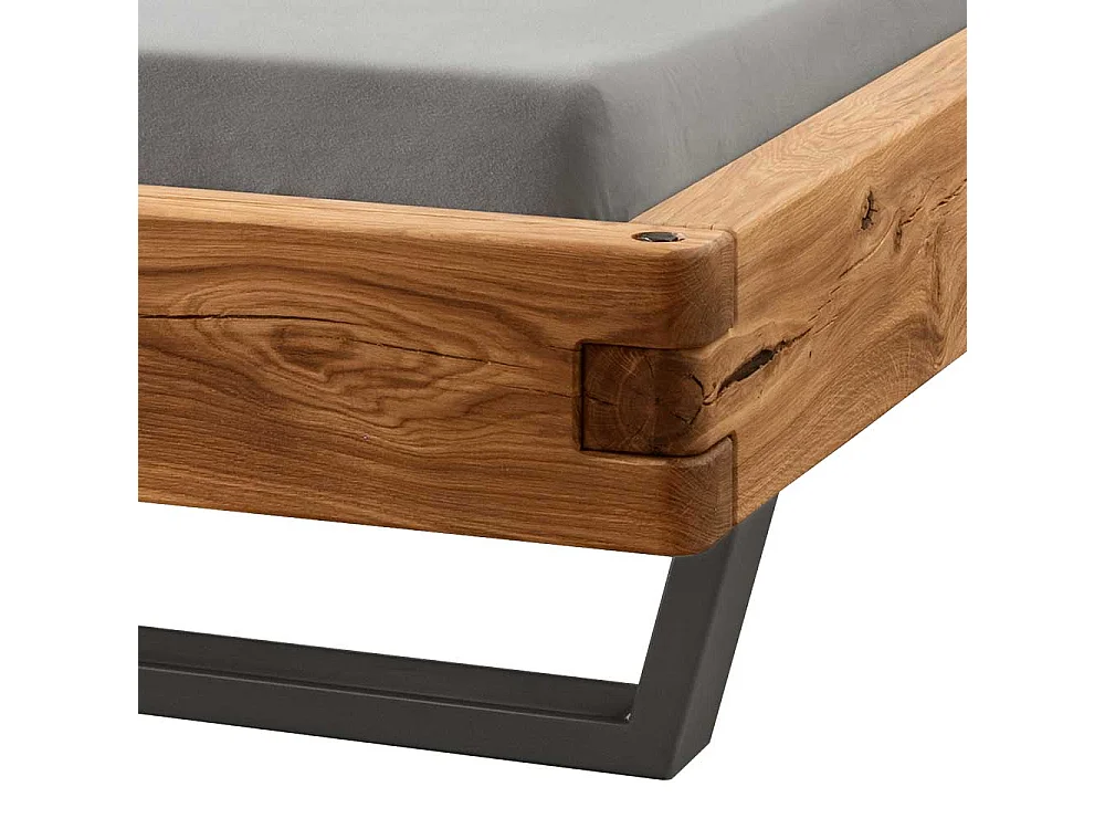 Holzbettgestell Polsterkopfteil Bett in Wildeichefarben und Anthrazit