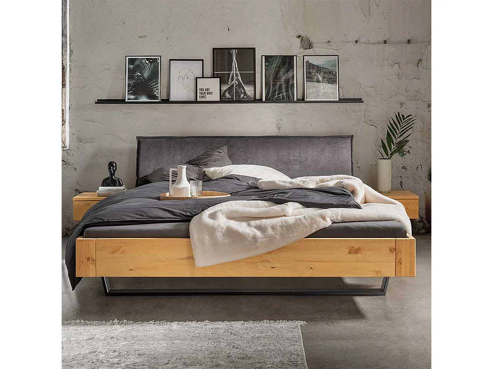 Doppel Bett Bett mit Kufen Kiefer Laugenfarben und Anthrazit