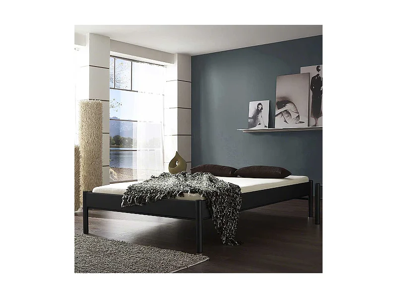 Jugendbett in Schwarz Eisen ohne Kopfteil