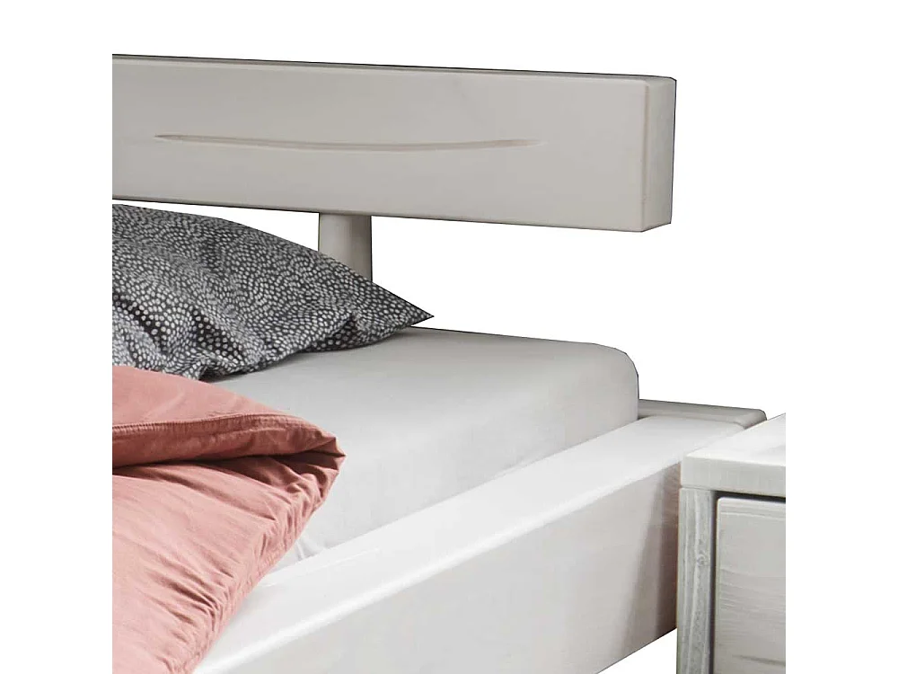 Weißes Balkenbett aus Kiefer Massivholz optionale Nachtkommoden