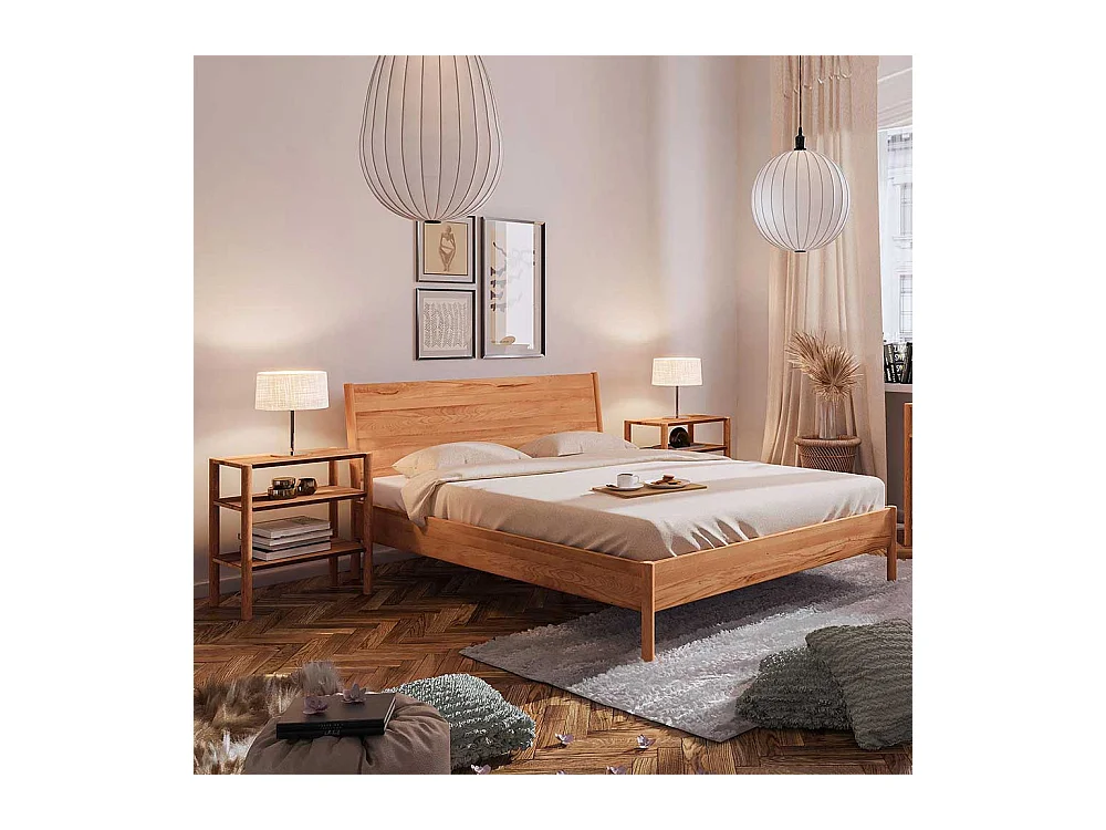 Bett Wildeiche geölt aus Massivholz wahlweise mit Nachtkonsolen