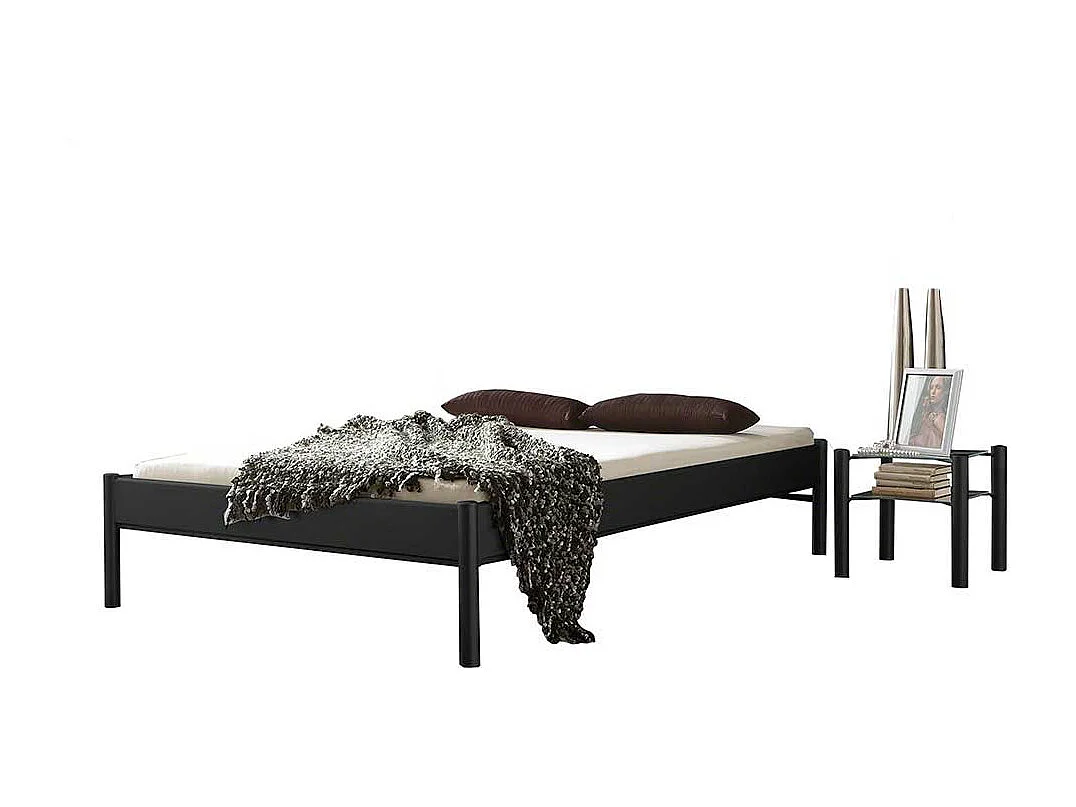Singlebett in Schwarz Eisen mit Nachttisch (zweiteilig)