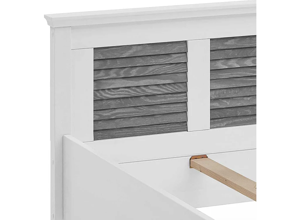 Zweifarbiges Landhaus Bett in Kiefer Grau & Weiß 94 cm Kopfteil