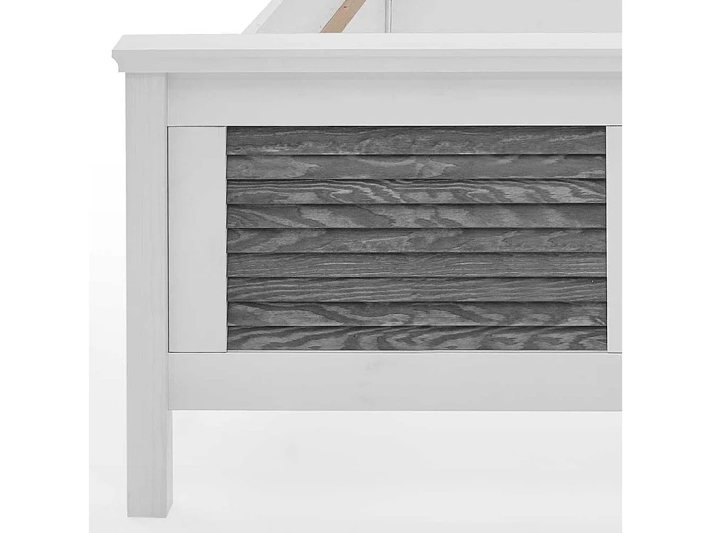 Zweifarbiges Landhaus Bett in Kiefer Grau & Weiß 94 cm Kopfteil