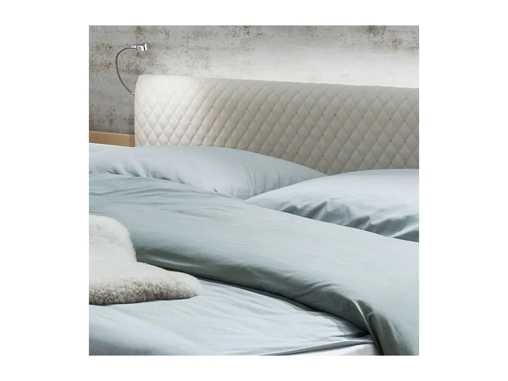 Ehebett in Beige und Eiche Bianco LED Beleuchtung
