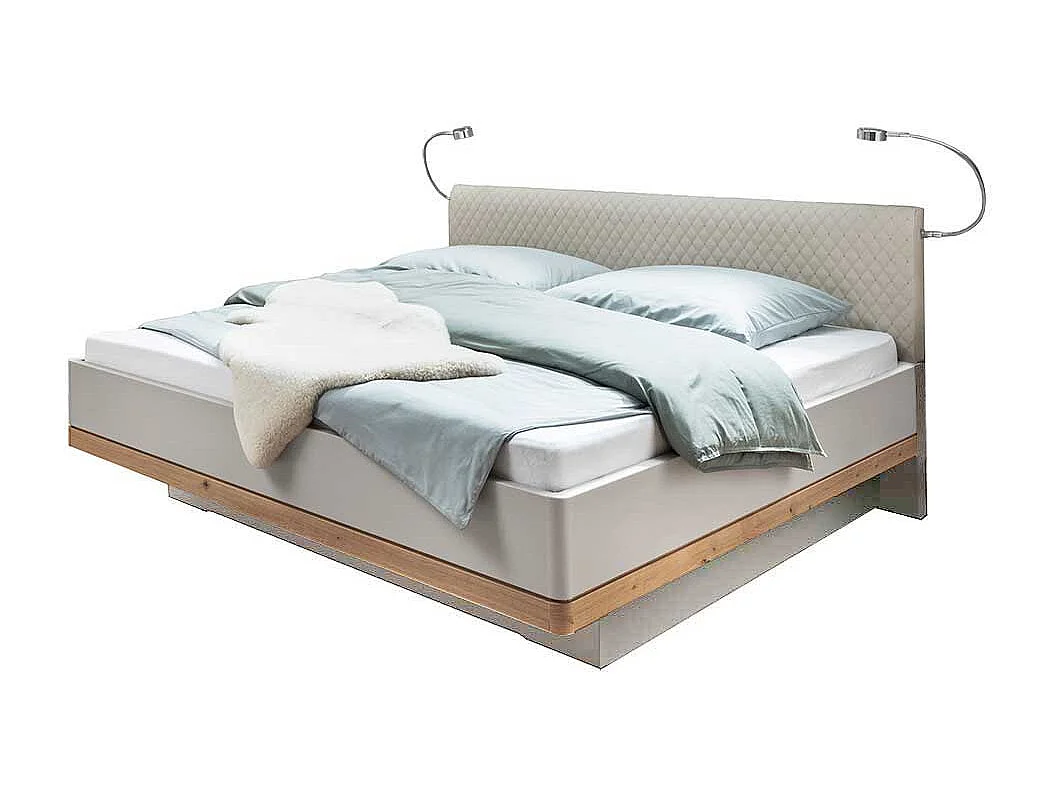 Ehebett in Beige und Eiche Bianco LED Beleuchtung