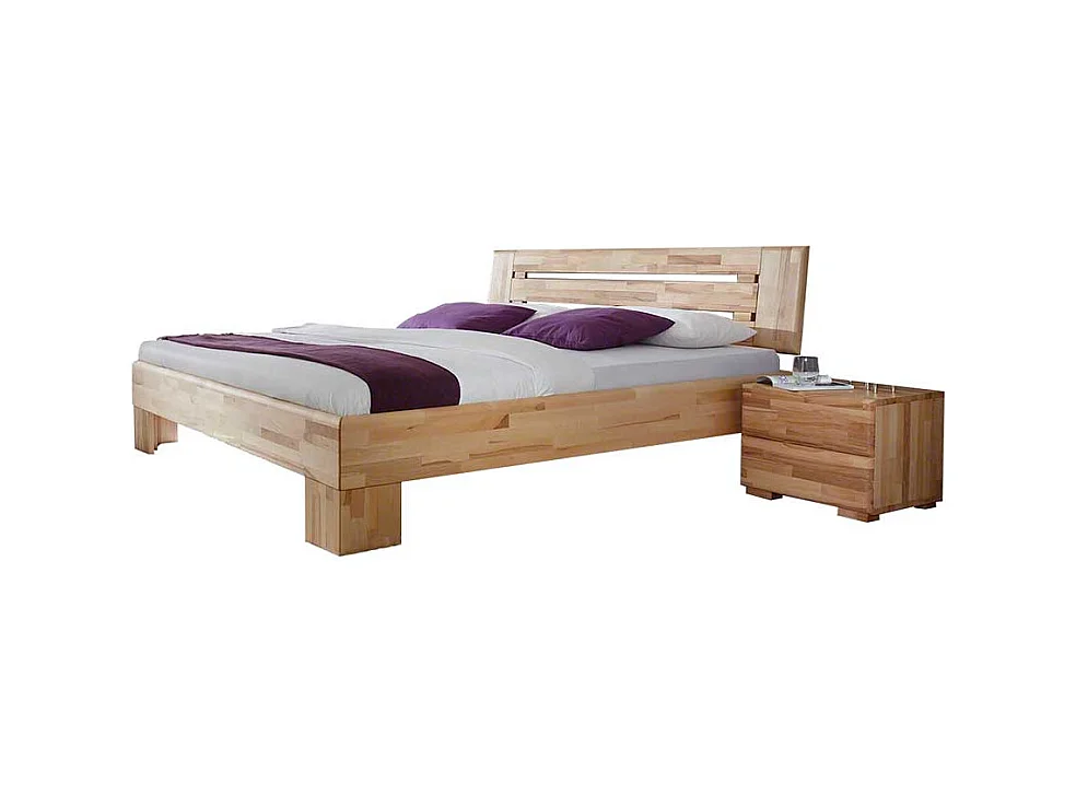 Ehebett mit Nachtkommoden Kernbuche Massivholz (dreiteilig)