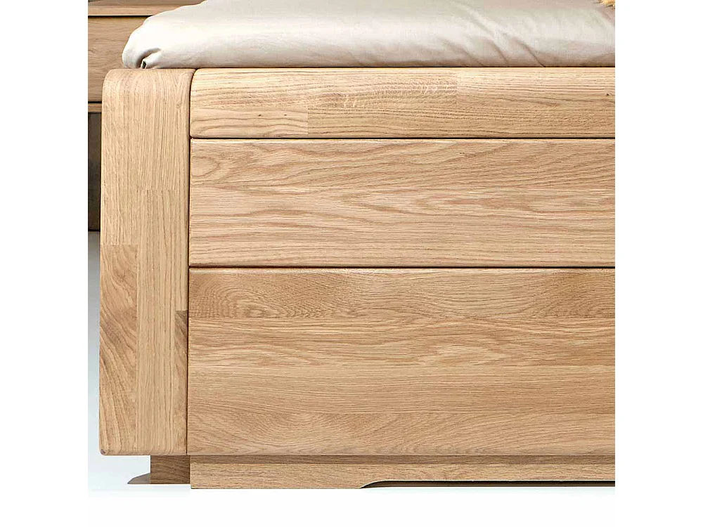 Komfortbett aus Eiche Polsterkopfteil in Creme Weiß (dreiteilig)