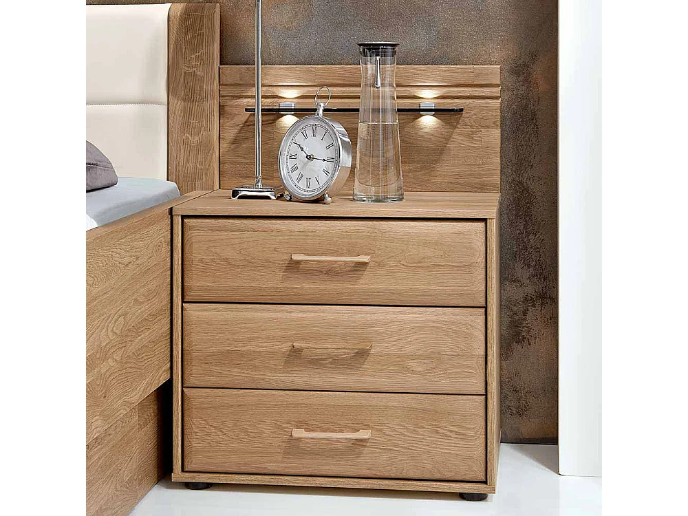 Komfortbett aus Eiche Polsterkopfteil in Creme Weiß (dreiteilig)