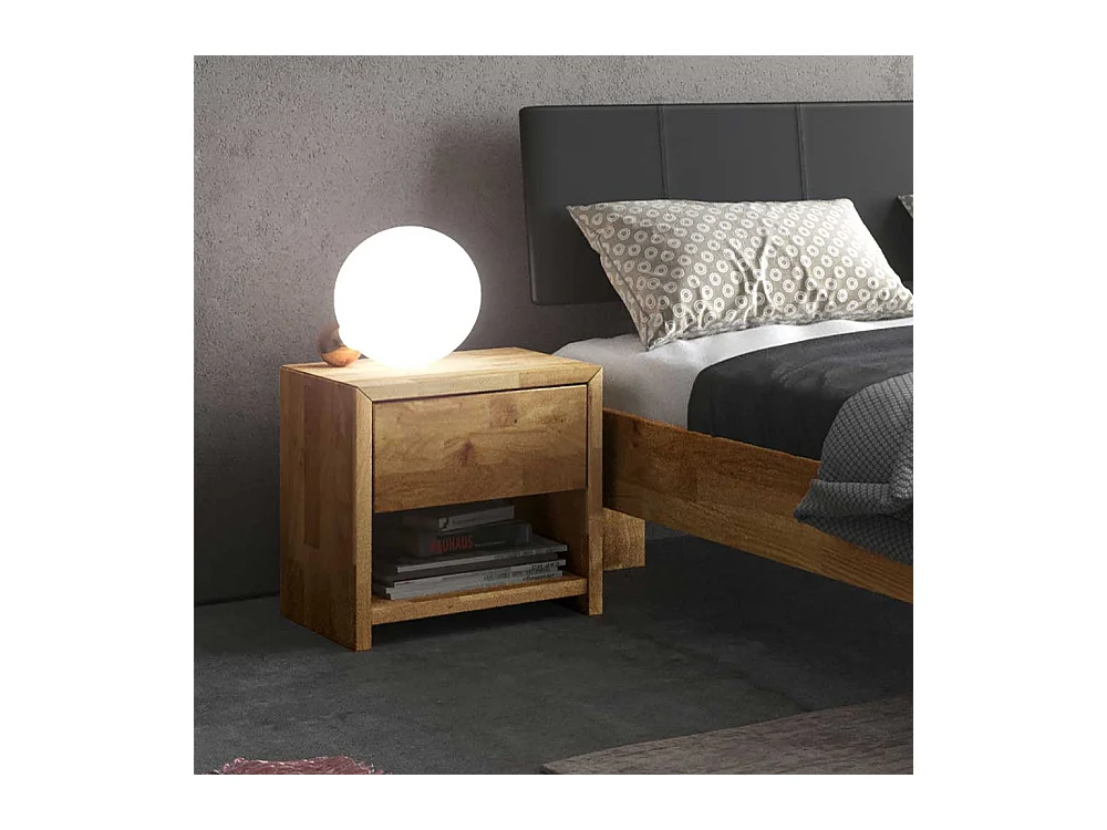 Doppelbett mit Konsolen in Eiche und Schwarz Massivholz (dreiteilig)