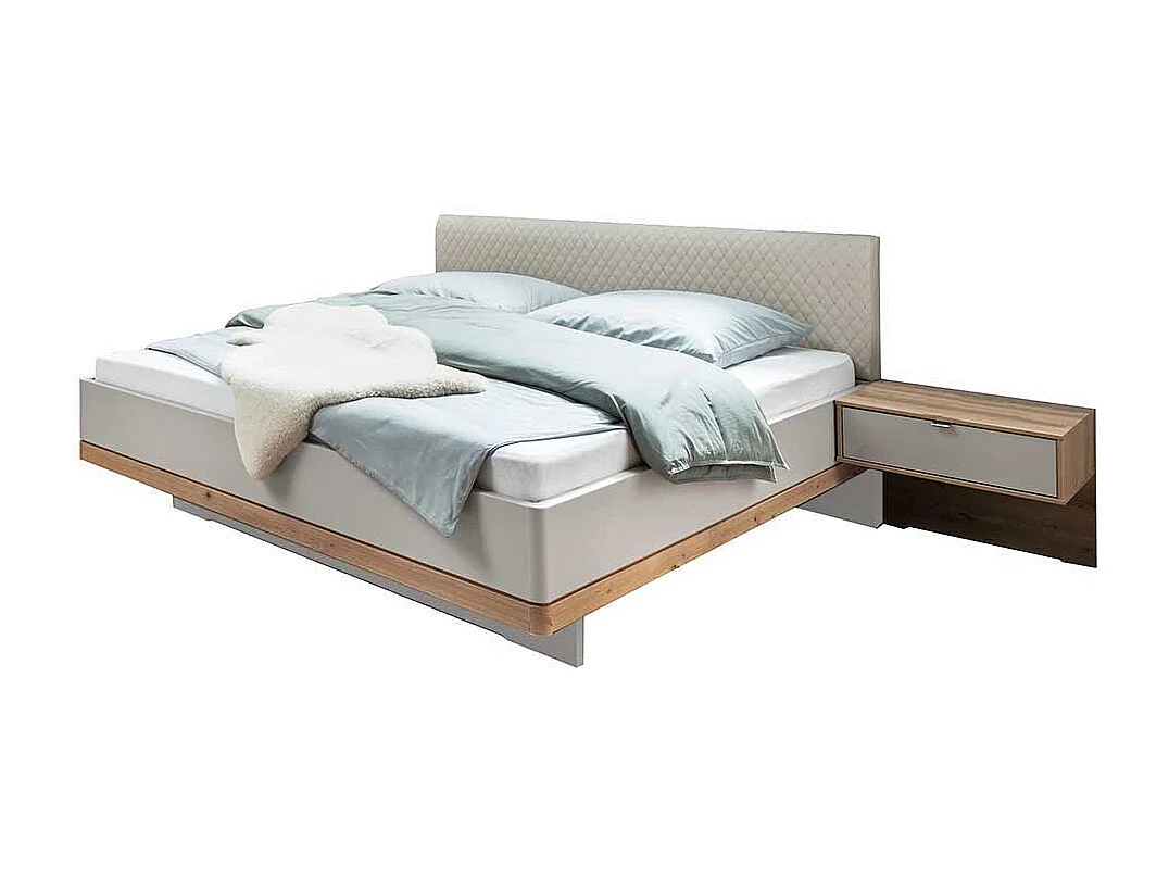 Modernes Komfortbett in Beige und Eiche Bianco Nachtkonsolen (dreiteilig)