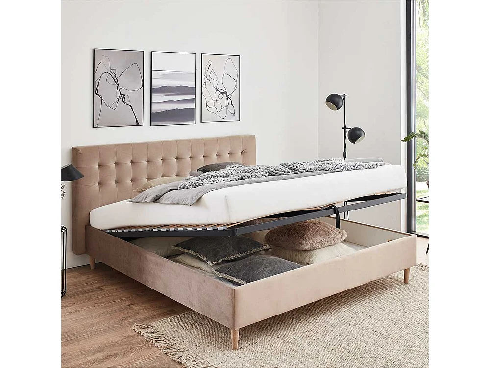 Bett Taupe 160x200 cm & 180x200 cm in modernem Design mit Bettkasten
